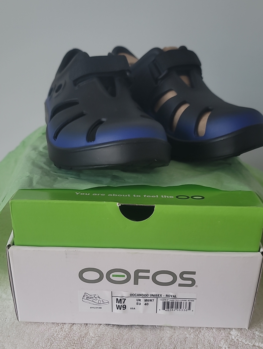 OOFOS Royal Blue and Black Foam Sandals